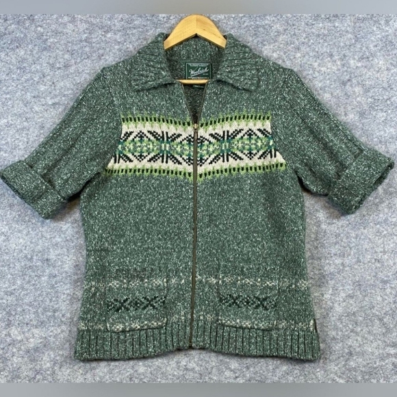 Woolrich Vintage Wool Blend Full Zip Cardigan Spruce Nordic Elbow Sleeve Large - Picture 10 of 11